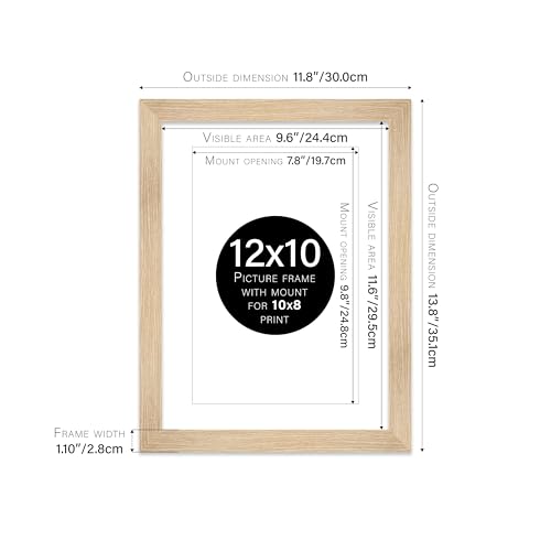 12x10 Oak Frame With Mount for 10x8 Pictures 28mm Edge Portrait and Landscape Display with Wall Hooks and Kickstand, 1 Pack