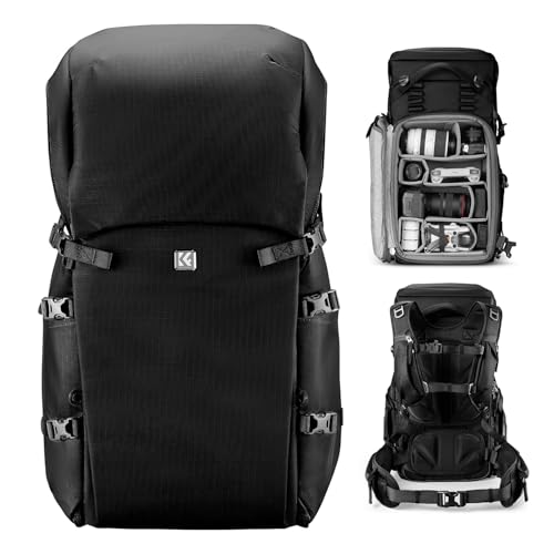 K&F Concept Plecak na aparat 30 l, profesjonalny, duży plecak fotograficzny, wodoszczelny, plecak podróżny na lustrzankę cyfrową, statyw/kask, do laptopa o przekątnej ekranu 15", nadaje się do