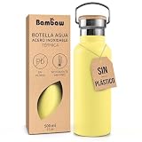 Bambaw Botella Acero Inoxidable 500ml, Botella Térmica para Bicicleta Apta para Portabidones, Cantimplora Gimnasio, Mantiene las Bebidas Frías 24h y Calientes 12h, Garrafa Agua Inox (Amarillo Girasol)