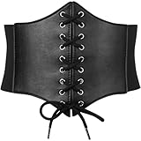 SUOSDEY Women Black Waist Cinch Belt Lace-up Elastic Waspie Corset Costume Belt