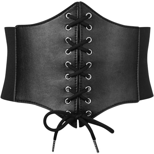 Image of Costume Belts for Women Wide Elastic Waist Cinch Belts Lace-up Waspie Corset Belts by SUOSDEY