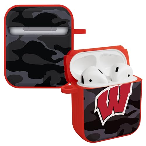 AFFINITY BANDS Wisconsin Badgers Camo HDX Case Cover Compatible with Apple AirPods Generations 1 & 2