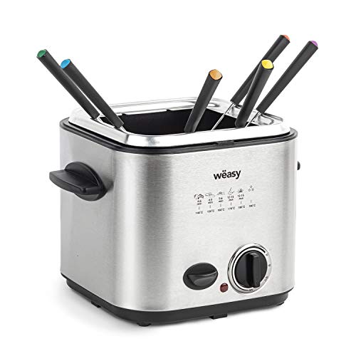 Wëasy 2-in-1 Elektrische Friteuse en Fondue-Apparaat TB600, 1,2L, Roestvrijstaal, Multifunctioneel, Compact, 6 Vorken, Anti-reuk Filter, Uitneembare Kom, Instelbare Temperatuur - Afbeelding 4