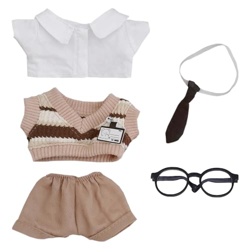 niannyyhouse 10 cm-15 cm Plüschpuppenkleidung, Uniform-Set, kompatibel mit 17 cm großer Labubu-Puppe (braun)