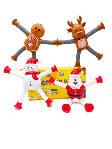 Christmas Pop Tubes Sensory Toys 4 Pack-Stretchy Fidget Toys for with ADHD & Autism–Telescopic Suction Cup Pop Tubes for Halloween and Christmas Party Favors, Boo Basket & Gift Bag Stuffers