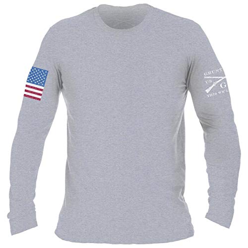 Grunt Style Full Color Flag Basic Long Sleeve T-Shirt (Heather Grey, X-Large)