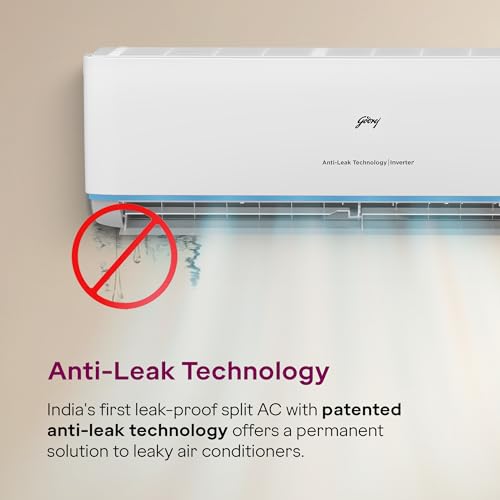 Image of Godrej 1.5 Ton 3 Star, 5 Years Comprehensive Warranty, AI powered, Anti-Leak, 5-In-1 Convertible Cooling, Inverter Split AC (Copper, Heavy duty cooling At 52C, AC 1.5T EI 18DINV3R32 SYB AL, White)