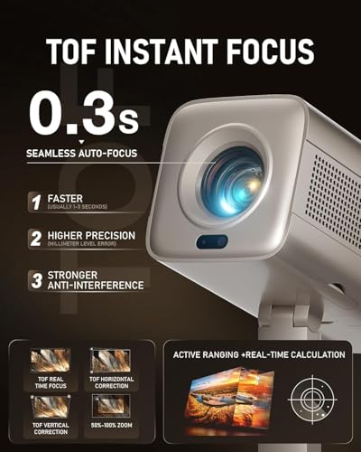 Image of [Officially-Licensed APP & DoIby Audio] Smart Mini Projector with WiFi and Bluetooth, VOPLLS 2000ANSI Portable Outdoor Projector 4K Support with TOF Real-Time Focus, Native 1080P Home Movie Projector