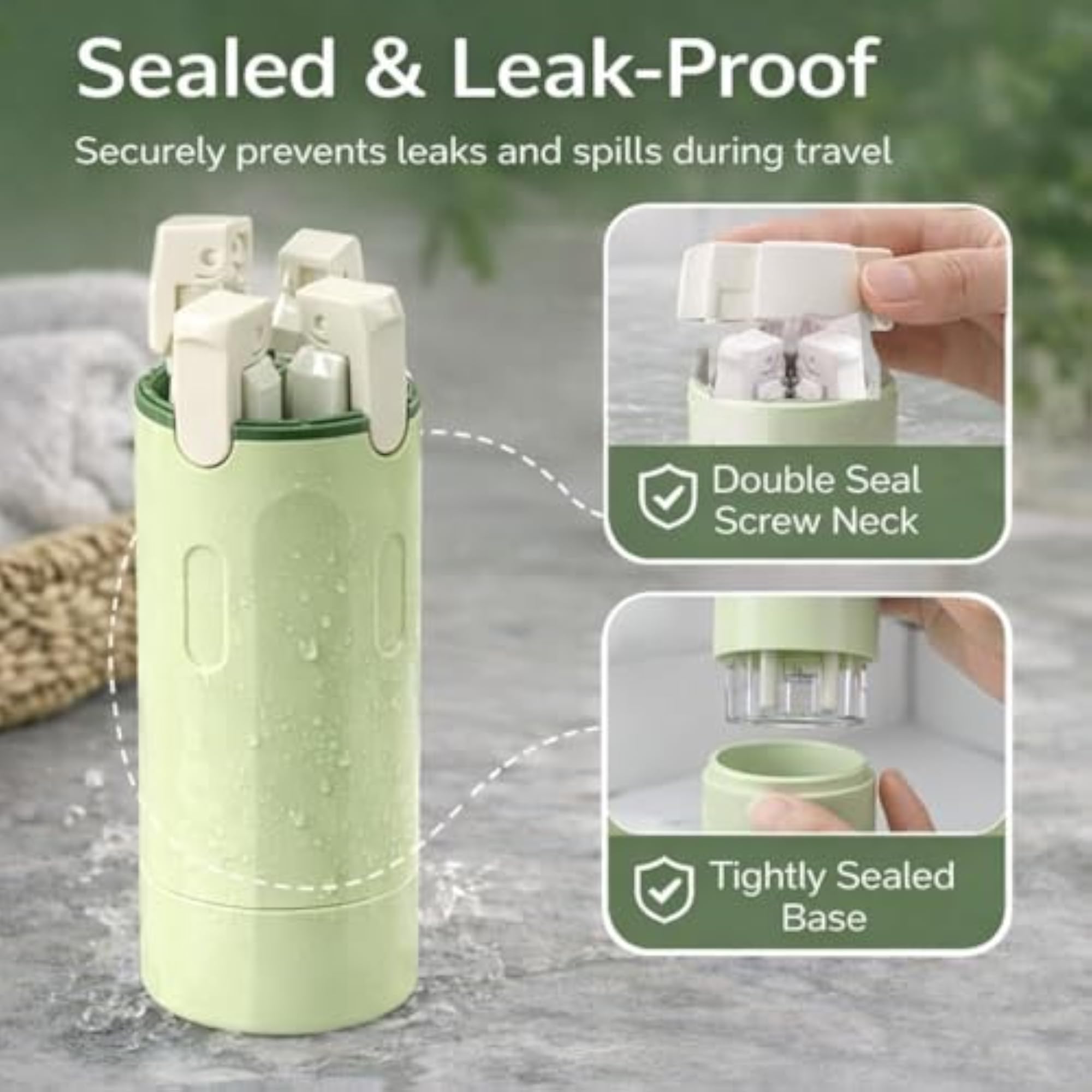 4 in 1 Travel Dispenser Bottles with Pump, Green