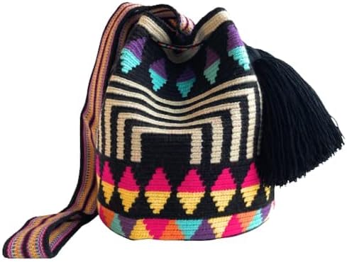 Bolso WAYUU mochila colombiana, auténtico patrón de ganchillo cruzado bohemio hecho a mano, regalos de comercio justo originales de Colombia.,