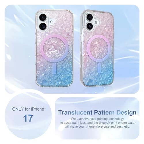 Image of AIGOMARA Cute Case for iPhone 17 Case for Women Girls [Compatible with Magsafe] Translucent Summer Vibe Colors Design, Aesthetic Girly Magnetic Protective Phone Cover, Gradient Pink & Blue