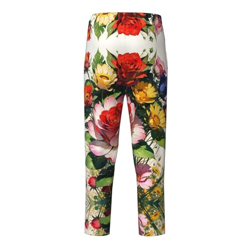 Pajama Pants Pajama Bottoms with Elastic Waistband Sleepwear Lounge Pants, Rose Flowers Sunflowers2
