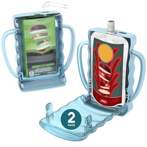 Baby Pouch Holder, No Squeeze Baby Food Pouch & Juice Box Holder, Food-Safe Container With Easy-grab Handles & Lid, Anti-Squeeze Yogurt Pouch Reusable Toddler Essentials (2 Pack)