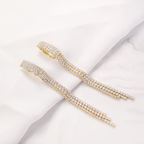 YOQUCOL Boho Tassel Chandelier Clip On Earrings CZ Crystal Long Drop Dangle Chain Bohemian Not Pierced Earrings For Women4