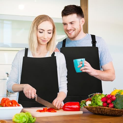 Image of VALOME 2 Pack Kitchen Aprons, Apron for Cooking with 2 Pockets, Unisex Adjustable Neck Strap Chef Aprons for Men Women