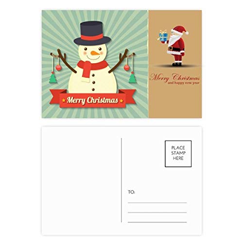 Cartes de remerciement Noël dessin animé avec illustration bonhomme de neige et Père Noël