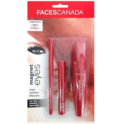 FACES CANADA Magneteyes Range Trio Pack - Black, 13.35 g | Kajal + Eyeliner + Mascara | Lightweight | Long Lasting | Smooth Texture | Precise Application | Intense Color Payoff | Paraben Free