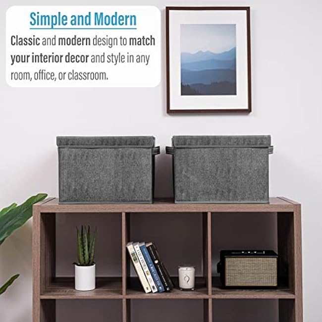 VENO 2 Pack Large Collapsible Storage Bin with Lid, Decorative Box, Cube, Organizer, Container for Home Office Shelf Closet Clothes Sundries, Reusable and Sustainable (Black - Set of 2)