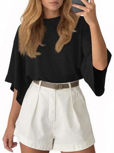 Image of Tankaneo Womens Oversized Batwing Short Sleeve T Shirts Summer Casual Round Neck Tunic Tops Loose Fit Basic Tees
