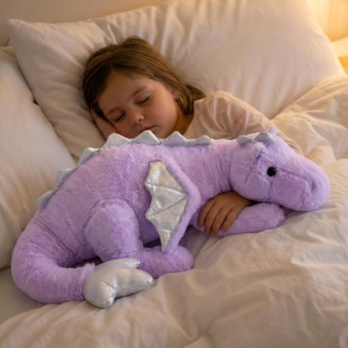 ARELUX Large 36in Cute Dragon Stuffed Animals Plush Toy Soft Purple Pterosaur Plushie Giant Fuzzy Dinosaur Pillow Plushies with Wings Cuddly Gifts for Friends Family by ARELUX - Used condition - Image 5