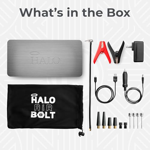 HALO Bolt Air 58830 Portable Car Battery Jump Starter | 100 PSI Air Compressor, 58.8Wh USB Power Bank, Emergency Floodlight & Charger, Jumps Cars SUVs & Trucks, Inflates Tires, TSA Approved — Gray by HALO - Image 7