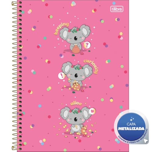 Tilibra - Caderno Espiral Capa Dura Universitário 10 Matérias Mellow 160 Folhas - Fundo Rosa - Coala