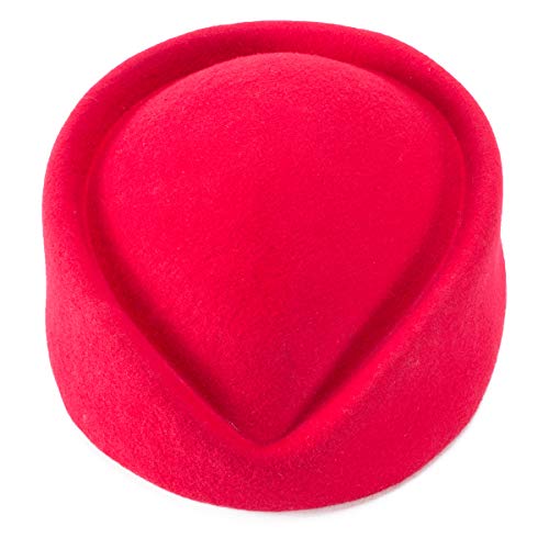 Wool Stewardess Air Hostesses Pillbox Hat Millinery Teardrop Fascinator Base A040 (Red)