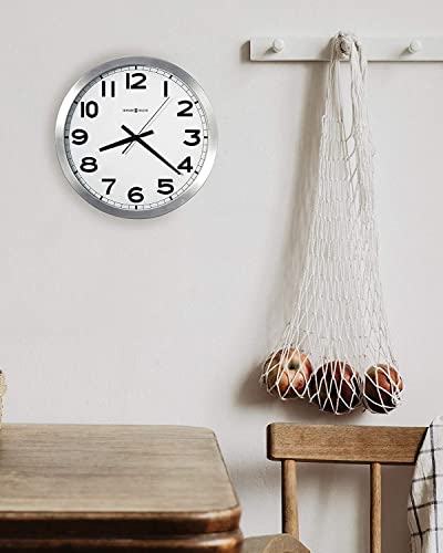 Howard Miller Spokane Wall Clock 625-450 – Modern Round Brushed Aluminum, Flat Glass Crystal, Sturdy Metal Frame, Classic Black Accents, Quartz Movement #TOP2