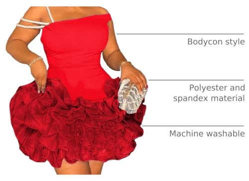 Image of Women's Mini Tutu Dress Sexy Bodycon Sleeveless Off Shoulder Solid Ruffles Lace Layered Hem Party Cocktail Dresses