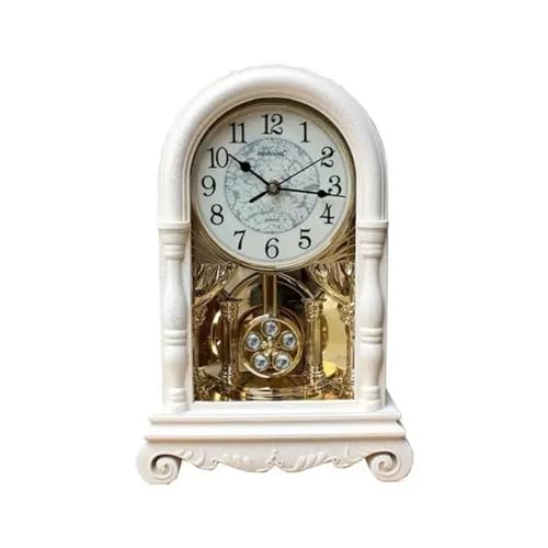 XHURWDZ643KM Reloj de Escritorio Reloj Antiguo Grande, Estilo Retro Chino, for Mesa, con música, for repisa de Chimenea, Estante o Escritorio. Relojes Mesa Decorativos(Blanco)