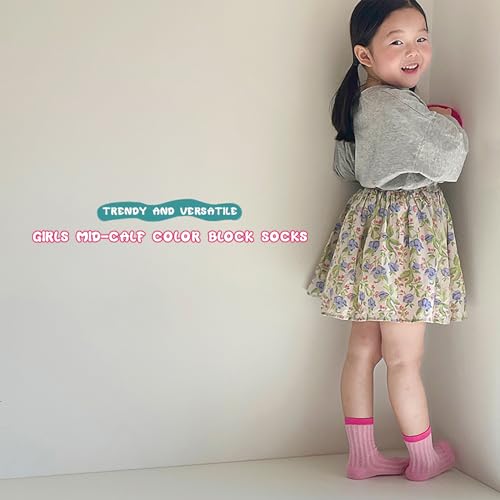 Kids Socks Ribbed Cuffs Crew Socks Solid Mid-Calf Mesh Color Block Socks for kids 3 Pairs3