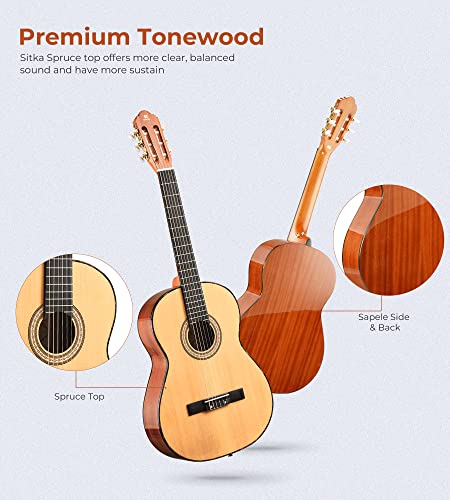 Image of Classical Guitar 36 inch 3 /4 Spanish Style Classical Guitarra, 36 Inch Nylon Strings Guitar Ideal for Beginner Teens Adults, Natural Spruce, by Vangoa