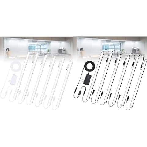 JUSJUBR 12PCS x 12 Inch Under Cabinet Lights Plug-in, Dimmable LED Under Cabinet Lighting, Cold White 6000K Under-Counter Light Fixtures with Memory Function, Under Counter LED Lights for Kitchen Cover