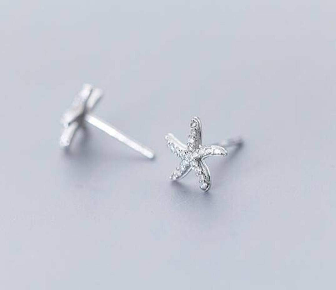 RWRAPS Ohrringe für Frauen, S925 Silber Ohrringe weiblich Han Sen Diamant süße kleine Seestern hübsche Stern Ohrringe weiblich EIN Paar