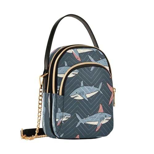 Quilted Crossbody Bags for Women,Cartoon Line Shark Simple Hand Drawn Style Women's Crossbody Handbags Small Travel Purses Phone Bag2