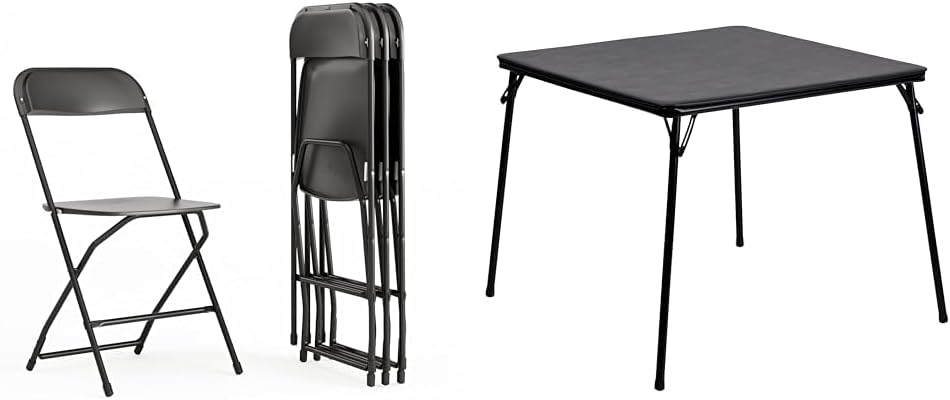 Flash Furniture 4 Plastic Folding Chairs 650-lb. Capacity and Folding Card Table for 4 Players