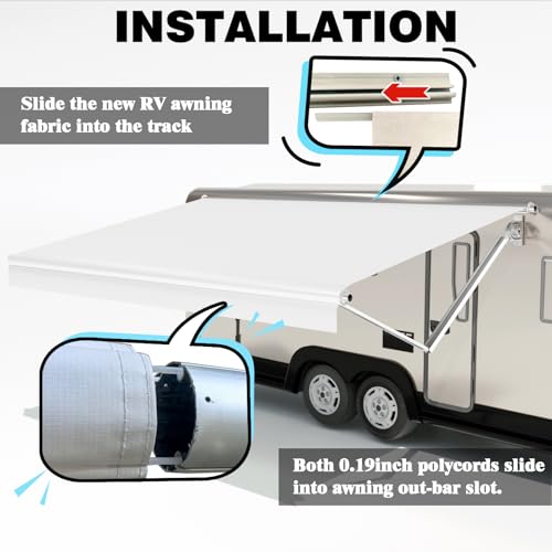 CYLAND 21ft RV Awning Fabric Replacement Compatible with Dometic, Carefree, Solera - Heavy Duty 18.5oz Vinyl Waterproof Canopy for Camper Trailer 21'(Fabric 20'2") White by CYLAND - Used condition - Image 8