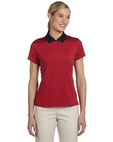 Adidas Golf A120 Ladies Climalite Classic Stripe Short Sleeve Polo, Black/University Red, Large