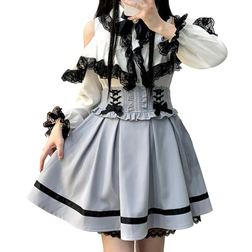 Cuteighteen Lolita Kawaii - Minifalda con cordones para mujer, estilo gótico,...