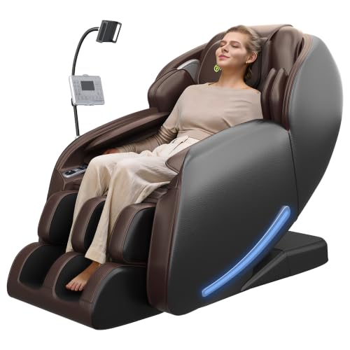 Real Relax 2026 Massagesessel Ganzkörper, Zero Gravity SL-Track Shiatsu-Massage-Liegesessel mit Telefon-Controller und Halterung, Kindersicherung, Pause-Taste und LED-Beleuchtung, Favor-06,Dunkelbraun