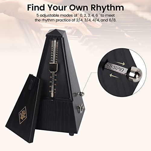 Qulable Mechanical Metronome For Piano Guitar Drum Violin Saxophone Musician Track Beat And Tempo, Loud Sound, Steel Movement Wind Up Spring 40-208 Beat/Min Instrument Accessory Music Equipment(Black) #TOP4