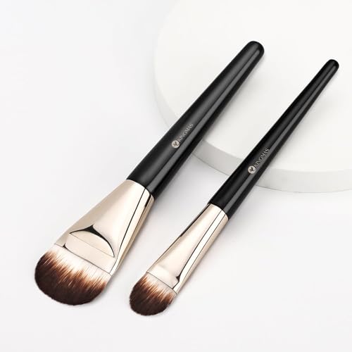 KINGMAS 2Pcs Flat Foundation Brush, Korean Makeup Brush, Tongue-Shape Concealer Contour Brush for Liquid Cream Blending