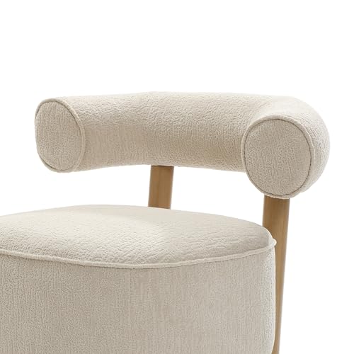 Sillón moderno de terciopelo crema con base de madera miniatura 4