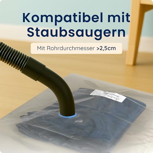 XXL Vakuumbeutel für Kleidung & Bettdecken - 4er Set (100x80x30 cm) mit Etiketten - Luftdichte Vakuumierbeutel für Kissen, Decken & Wäsche - Vakuum durch Staubsauger - Platzsparende Aufbewahrung