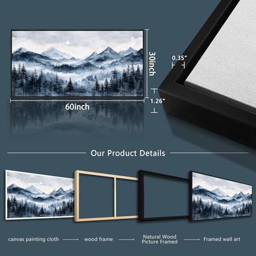 ERQINHUA Canvas Wall Art For Bedroom Large Wall Decor For Living Room Modern Office Mural Misty and Fog Forest Painting Mountain Landscape Picture Artworks Home Decor Black Framed Ready To Hang