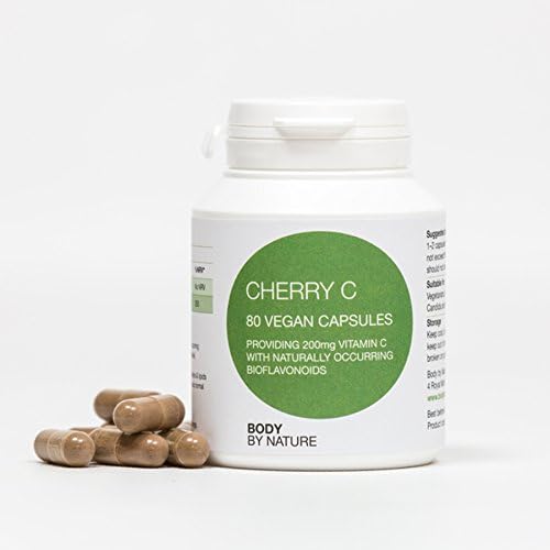 Vegan Vitamin Cherry C, 80 Capsules (Cherry) Wholefood supplement, Each 800mg capsule will give you 200mg’s of vitamin C, Acerola cherry being one of the richest-known natural sources of vitamin C.