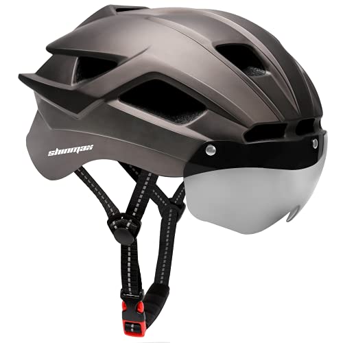 Shinmax 自転車 ヘルメット 自転車 大人用 サイズ調整可能 充電式 LEDライト CPSC認定済み ロードバイクヘルメット 57cm~62cm 軽量 虫対策 磁気ゴーグル付 着脱可能 男性 女性 通勤 通学 サイクリング 山地 ロード オフロード MTB 通気性 高剛性 M/L（Amazon）