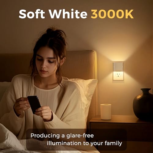 Image of L LOHAS LED Night Light, 2 Pack Night Lights Plug into Wall, Dusk to Dawn Sensor, 0-100LM Adjustable Brightness, Soft White 3000K, Dimmable NightLight for Hallway, Bedroom, Stairway