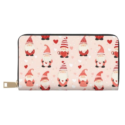 Leather Thin Slim Wallets for Women & Men - Cute Pink Gnome Print Card Wallet Holder with Zipper