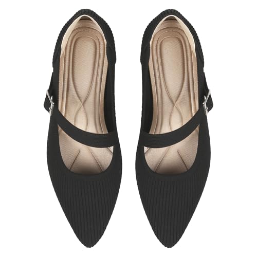 Mary Jane Flats Shoes Women Pointed Toe Ballet Flats Dressy Flats for Women Knit Flats Comfort Breathable Lightweight Washable Flats Shoes